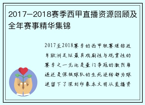 2017–2018赛季西甲直播资源回顾及全年赛事精华集锦