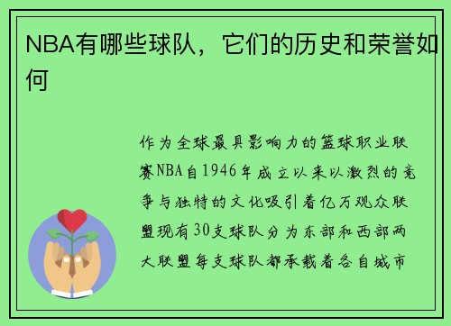 NBA有哪些球队，它们的历史和荣誉如何